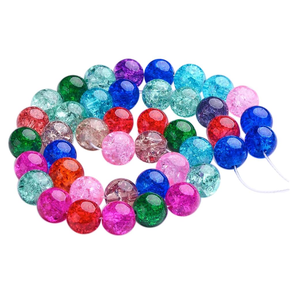 42 Pieces 10mm Glass Crackling Glass Beads Crystal Glass Beads Set Acrylic Beads for Threading Craft Beads