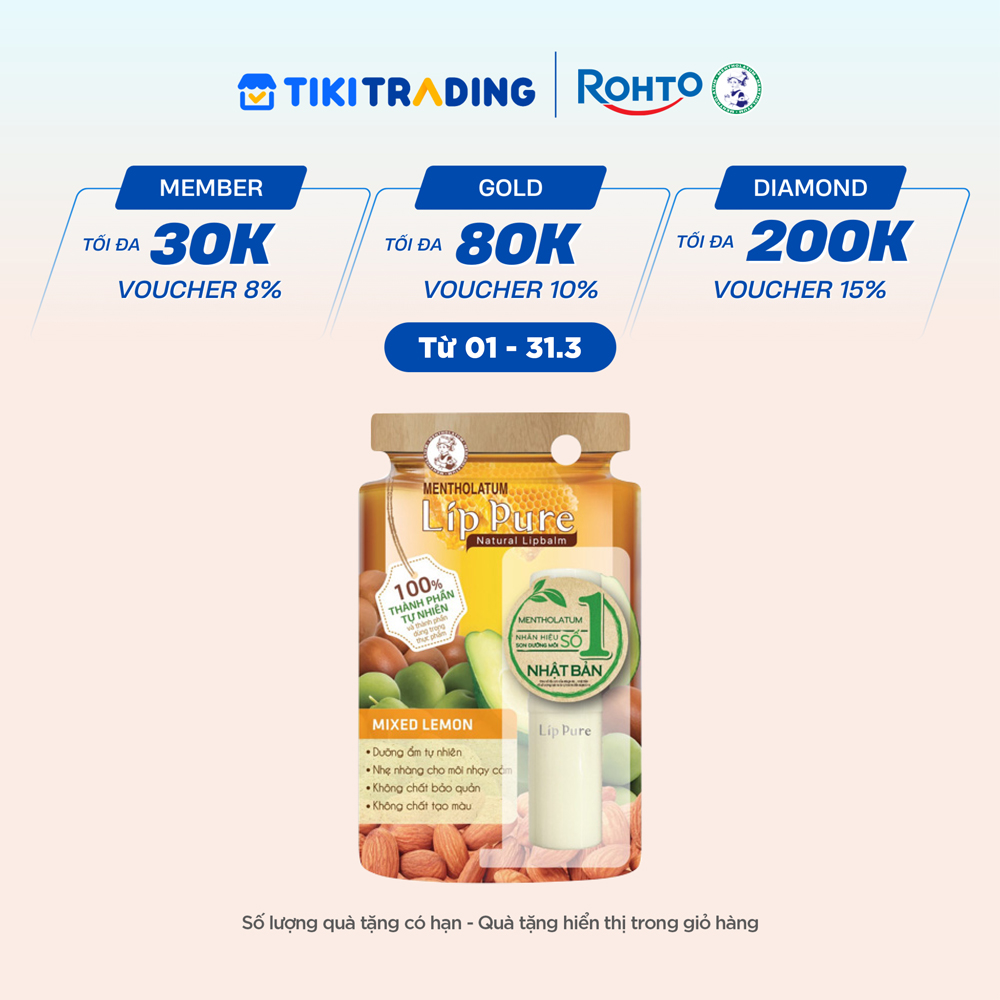 Son dưỡng môi không màu thành phần tự nhiên Lip Pure Mixed Lemon Chanh Mơ 3.9g