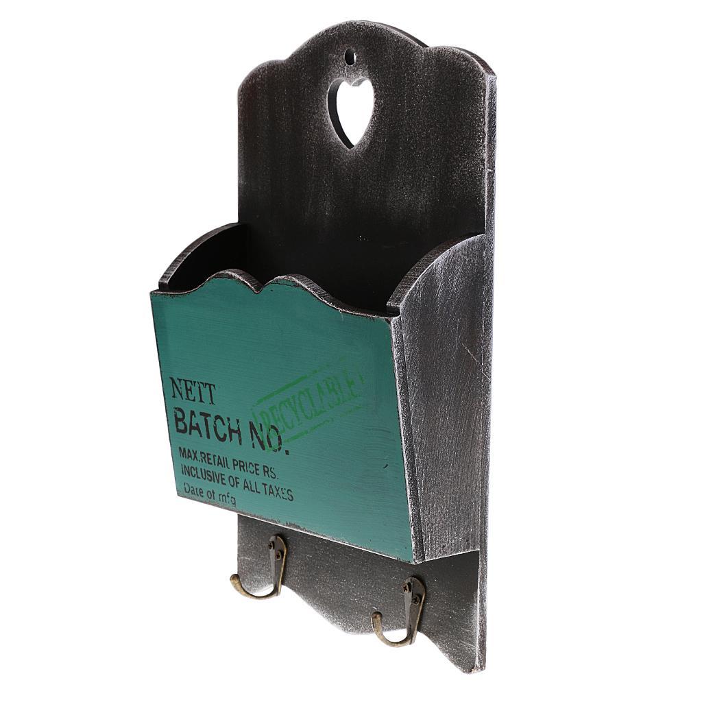 2X Wood Wall Mounted Mail Letter Organizer Key Rack Organizer Storage Holder