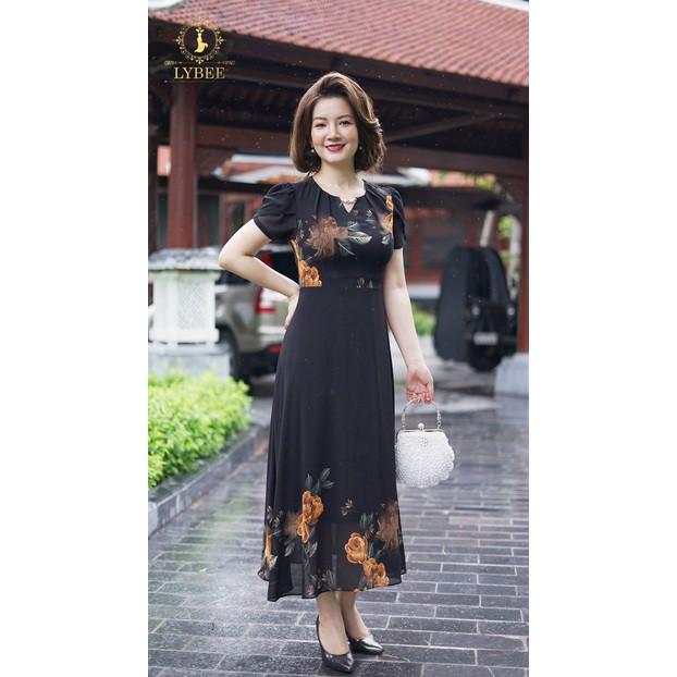 Váy đầm trung niên thiết kế LYBEE che khuyết điểm cực tốt đi chơi đi dự tiệc váy voan tơ cao cấp váy cho mẹ mã 381