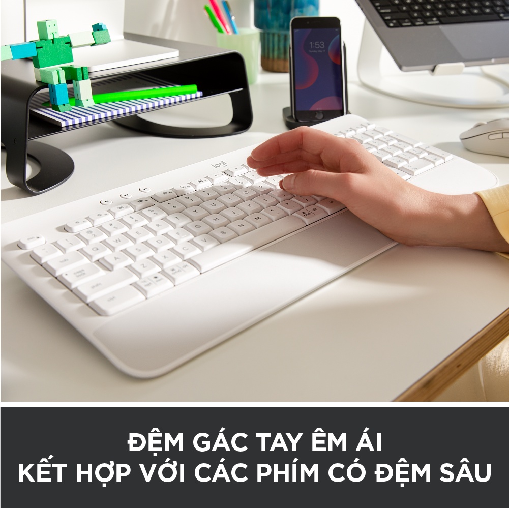 Bàn Phím Không Dây Logitech Signature K650  - Nhỏ gọn, kê tay tích hợp, kết nối Bluetooth & USB Bolt - Hàng chính hãng