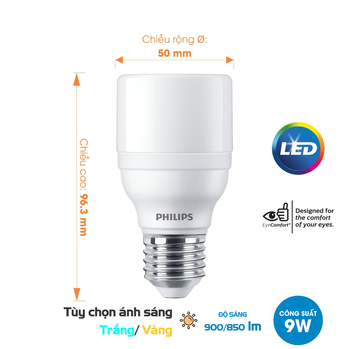 Bóng đèn LED Bright PHILIPS E27 - Thay thế hoàn hảo cho bóng đèn Compact - Hàng Chính Hãng