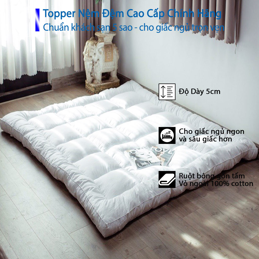 Nệm Topper Dày 9cm 5cm Cao Cấp Chuẩn Khách Sạn 5 Sao Tấm Làm Mềm Nệm Topper Toper Nệm Đệm Tấm Bảo Vệ Nệm Miếng Lót Nệm Topper Trải Giường Tấm Đệm Toper - Hệ Thống Nệm						