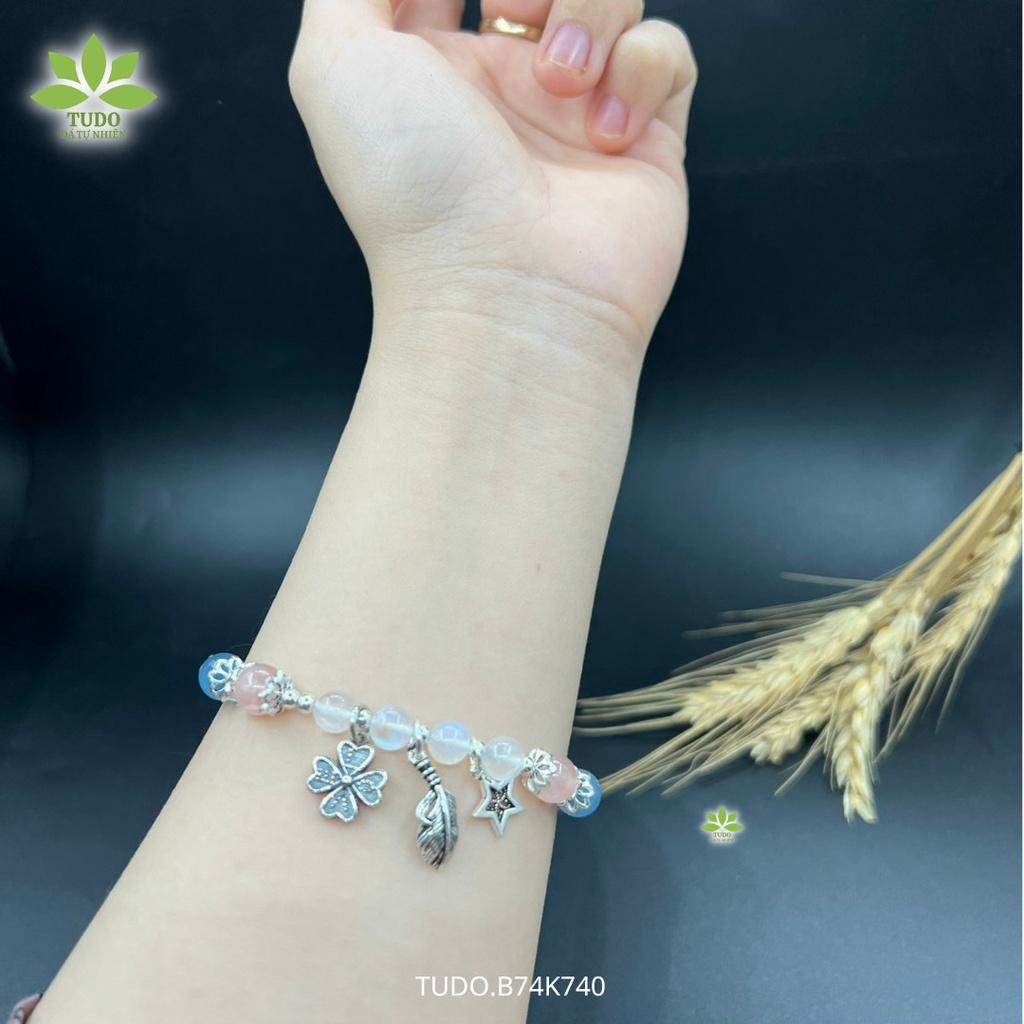 Vòng Tay Nữ Đẹp - Vòng Phong Thủy Đa Mệnh TUDO VCBTAH VCBMOON AG925 B74K740 Charm Sao, Lông Công, Cỏ 4 Lá,- May Mắn