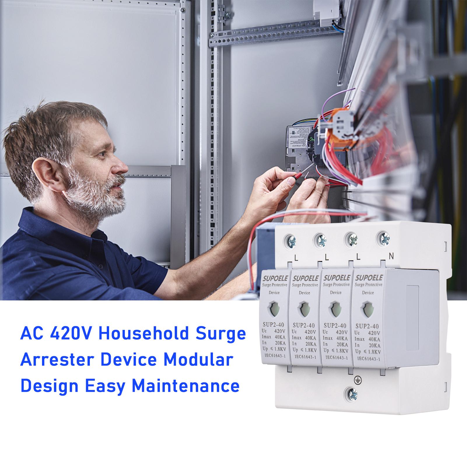 AC 420V Chống Sét Thiết Bị Bảo Vệ 4P 40KA Chống Sét Hộ Gia Đình Chống Sấm Bảo Vệ Phá DIN Rail Lắp Đặt