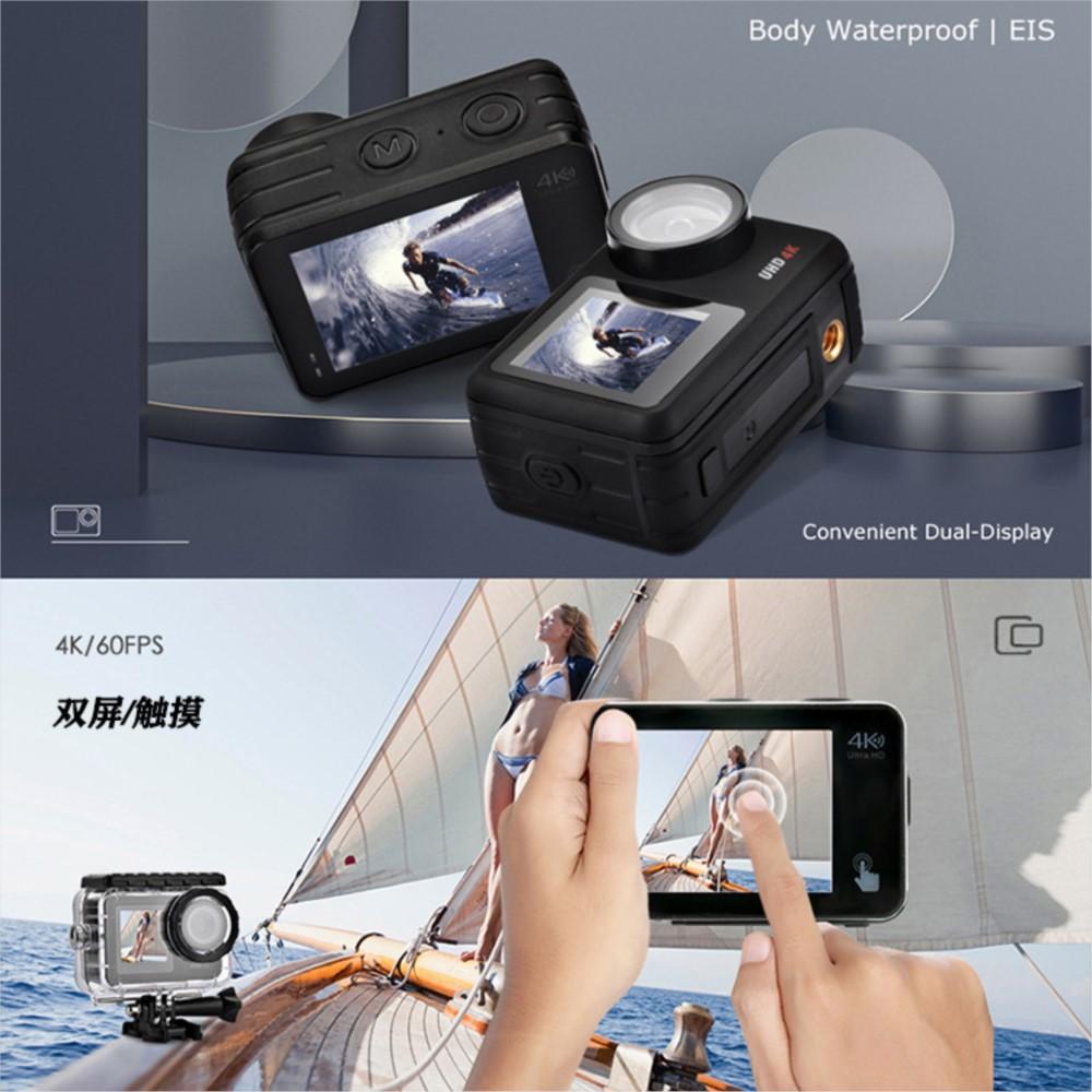 Camera hành động 4K 60FPS 20MP Chống nước 5-40M EIS WiFi Chống rung Camera thể thao Video dưới nước Màn hình cảm ứng LCD Mũ bảo hiểm màn hình kép DVR