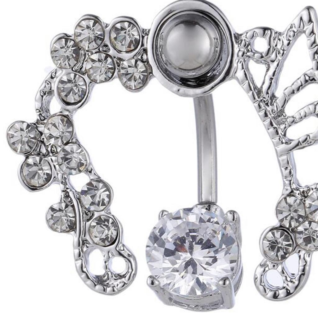 Zircon Navel Ring Belly Button Body Piercing Jewelry stainless steel Silver
