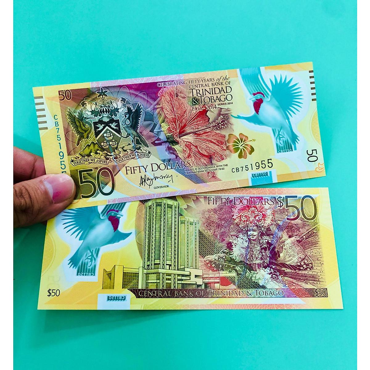 Tờ 50 Dollar của Trinidad and Tobago tuyệt đẹp, bằng polyme, tờ tiền đẹp nhật thế giới [TIỀN SƯU TẦM] tặng kèm bao lì xì dỏ