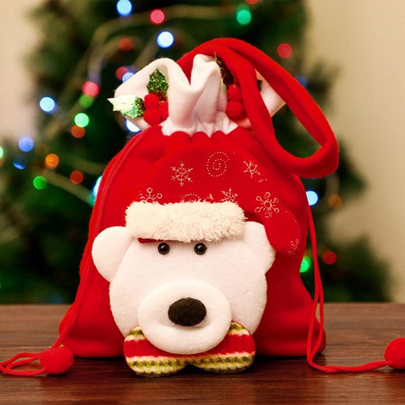 Túi dây rút hình búp bê ông già noel người tuyết tuần lộc dùng đựng kẹo làm quà tặng Giáng sinh
