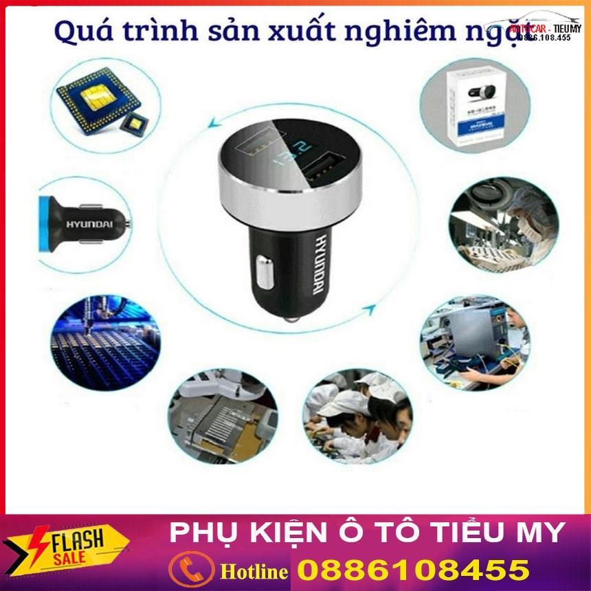 Tẩu sạc ô tô xe hơi Hyundai HY-36 chính hãng báo điện áp với 2 cổng USB