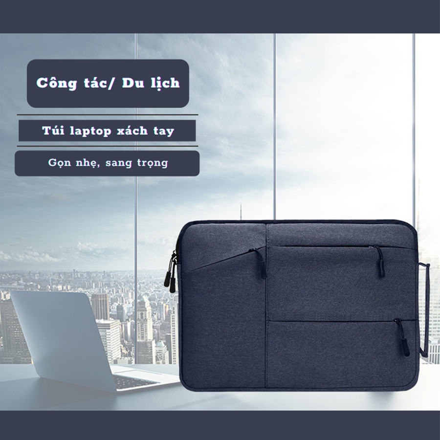 Túi Laptop Chống Sốc 4 Dây Kéo Dành Cho Macbook/ Laptop Có Quai Xách -Vải Agni Cloth Bề Mặt Hạn Chế Thấm Nước - Có Lót Nhung Bên Trong