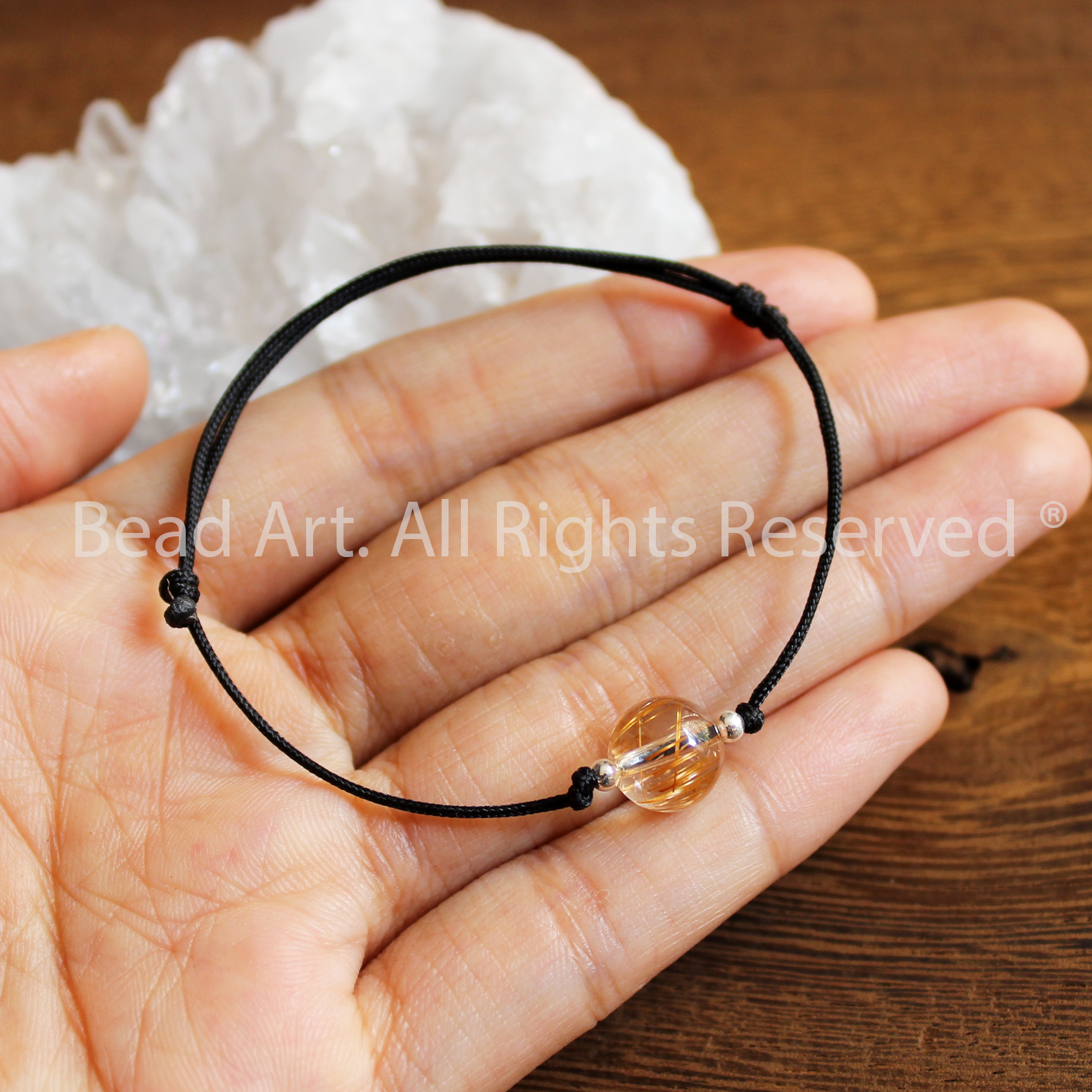 Vòng Tay Đá Thạch Anh Tóc Nâu Tự Nhiên 9MM, Brown Rutilated Quartz Loại AA Và Bạc 925, Hợp Mệnh Thổ, Kim, Vòng Tay Phong Thuỷ, Trang Sức, Chuỗi Hạt - Bead Art