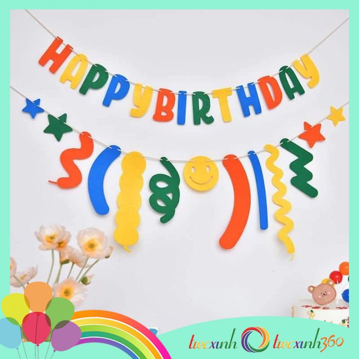 Set phụ kiện trang trí sinh nhật Happy Birthday confetti vải nỉ