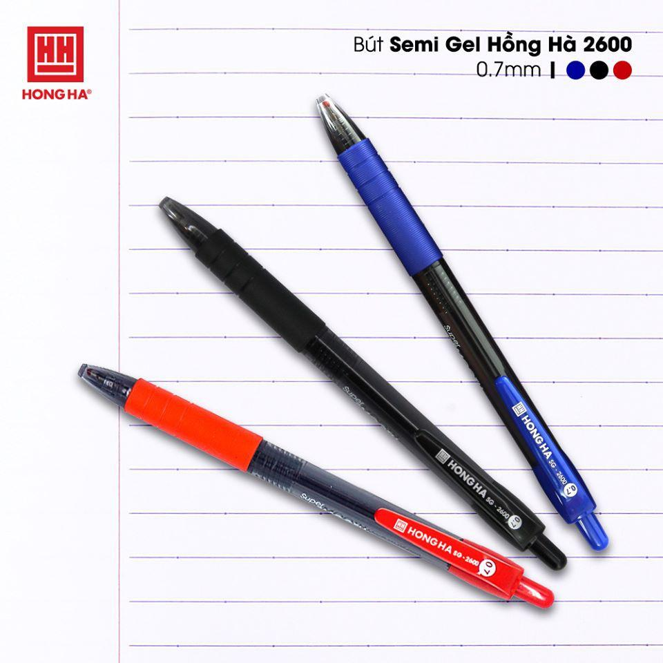 Bút Semi Gel Hồng Hà 2600 Ngòi 0.7mm Siêu Êm (Xanh / Đỏ / Đen)