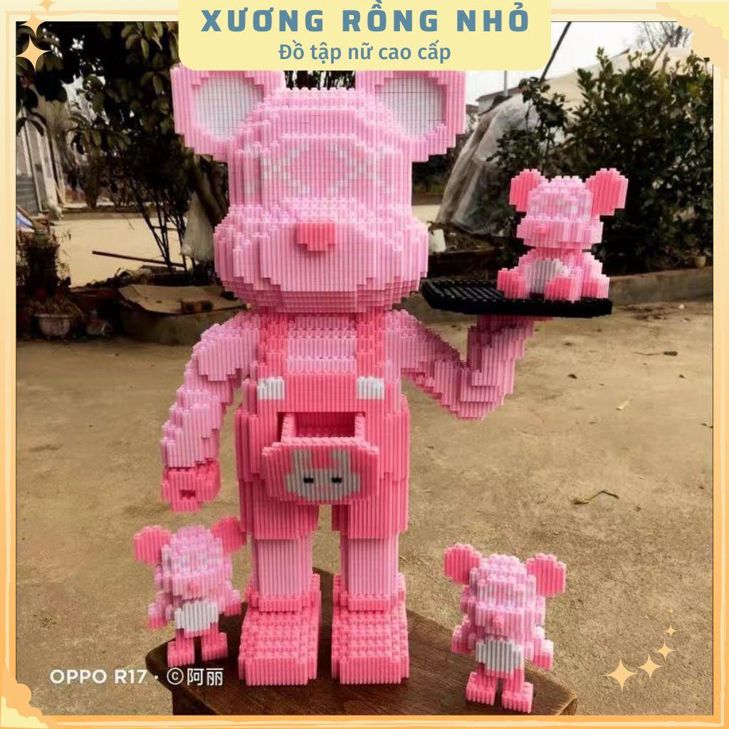 Mô hình lắp ráp gấu bearbrick bê khay 50cm kèm 2 mô hình mini gấu - Mô hình gấu breabrick size đại