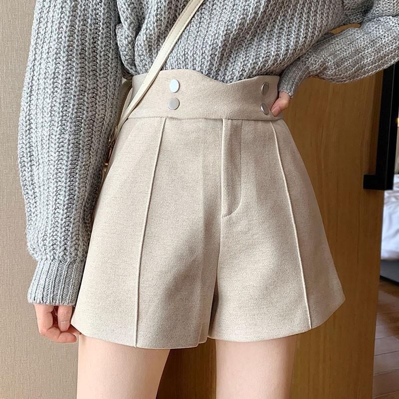 Quần đùi vải len ống rộng kiểu dáng thời trang phong cách Hàn Quốc dành cho nữ