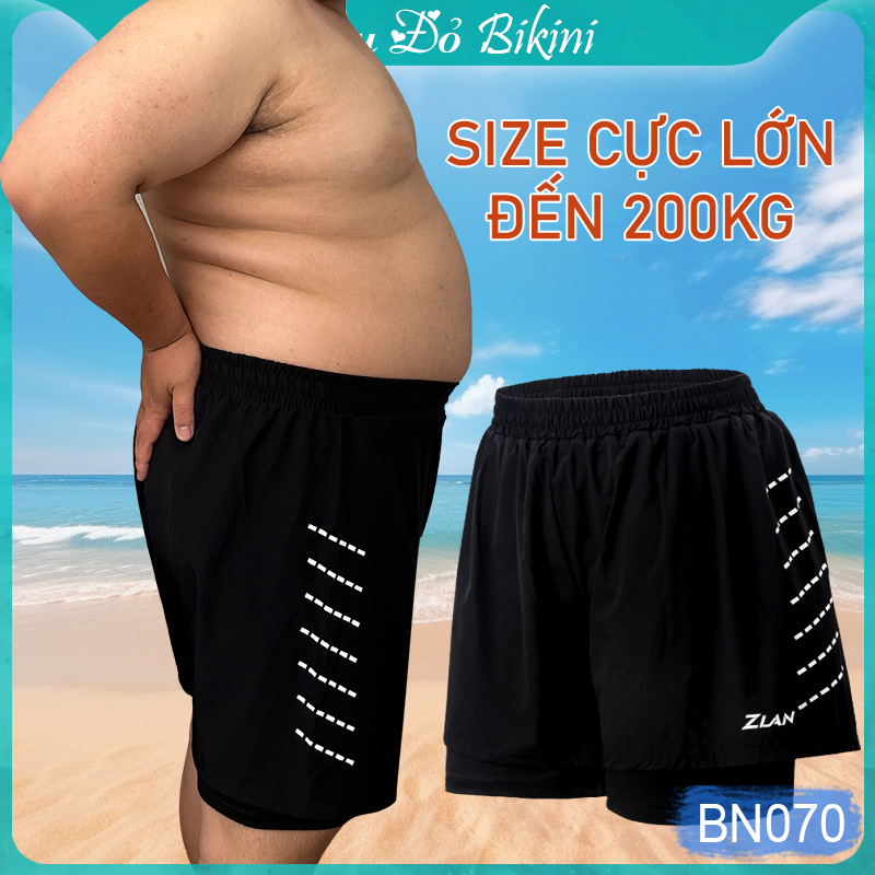 Quần bơi 2 lớp big size cho nam giới, mẫu rộng rãi chống lộ, thoáng khí nhanh khô, co giãn đàn hồi cao, có size rất lớn đến 200kg, thiết kế thời trang nam tính | BN070