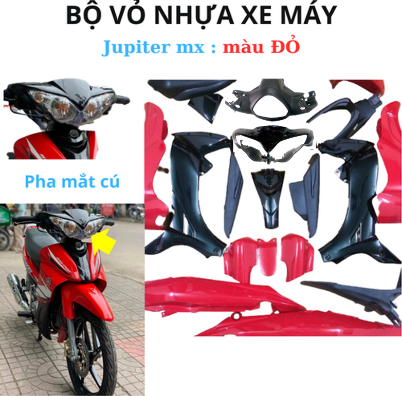 Bộ dàn áo xe Jupiter MX Mắt Cú màu Đỏ - nhựa nguyên sinh loại 1 cao cấp