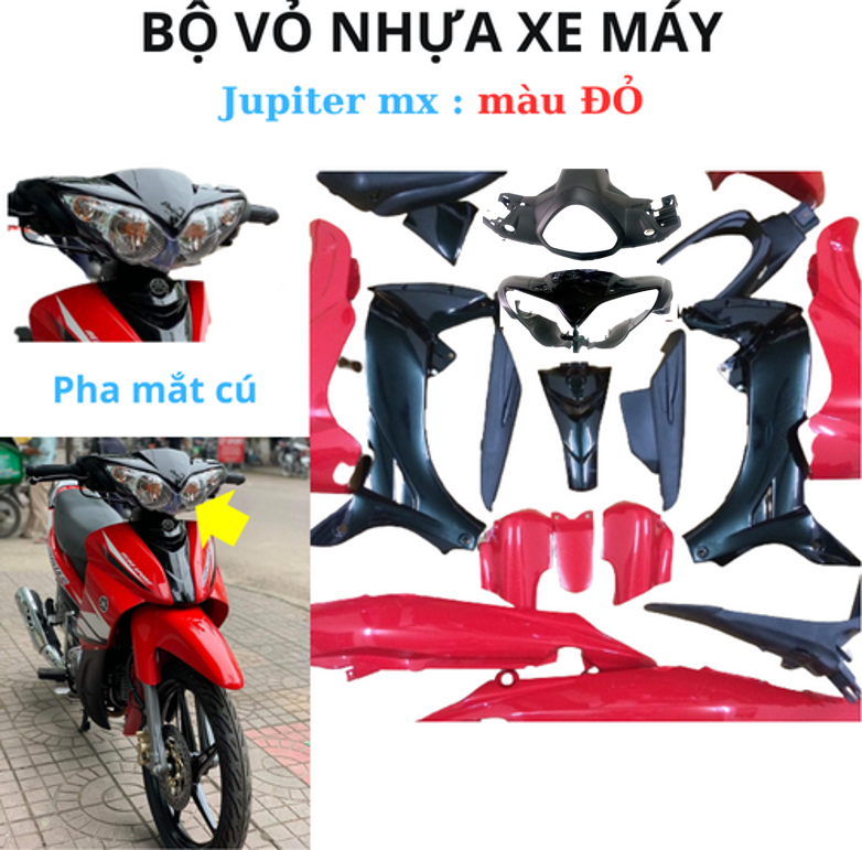 Bộ dàn áo xe Jupiter MX Mắt Cú  màu Đỏ - nhựa nguyên sinh loại 1 cao cấp ( hàng như hình )