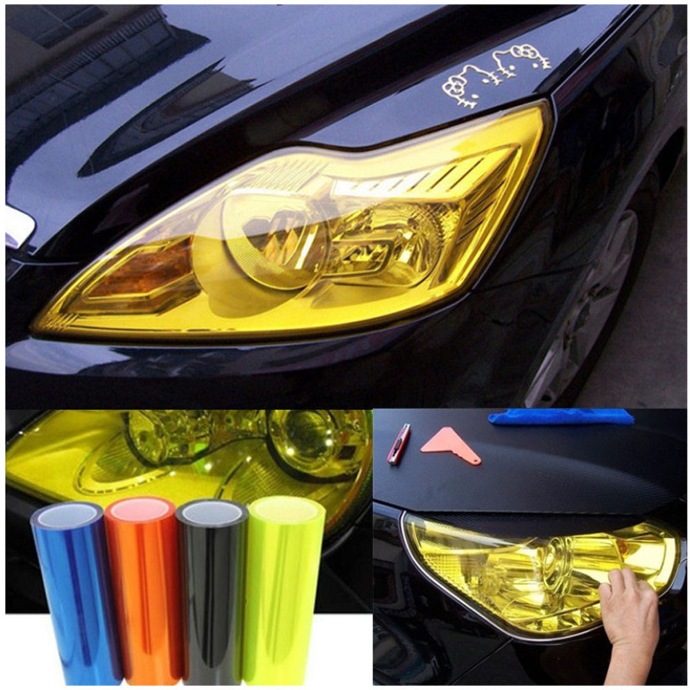 Phim Đề Can Dán Đèn Xe Ô Tô Tạo Màu Sắc Chống Xước 30x60cm Vàng