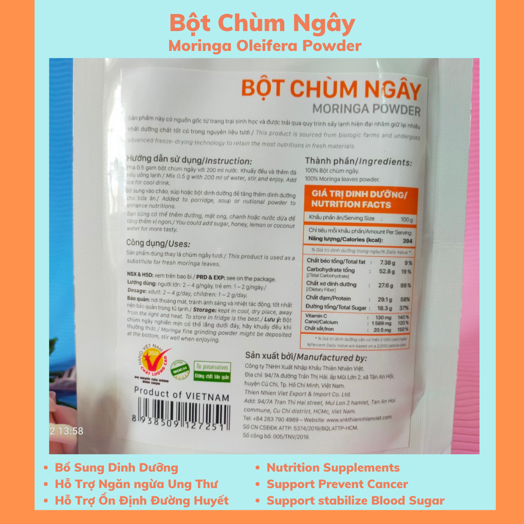 Combo 2 Gói Bột Chùm Ngây Sấy Lạnh  - 3 Quy Cách / Set 2 Packs Of  Pure Moringa Oleifera Powder - Freeze Drying - 3 Sizes options