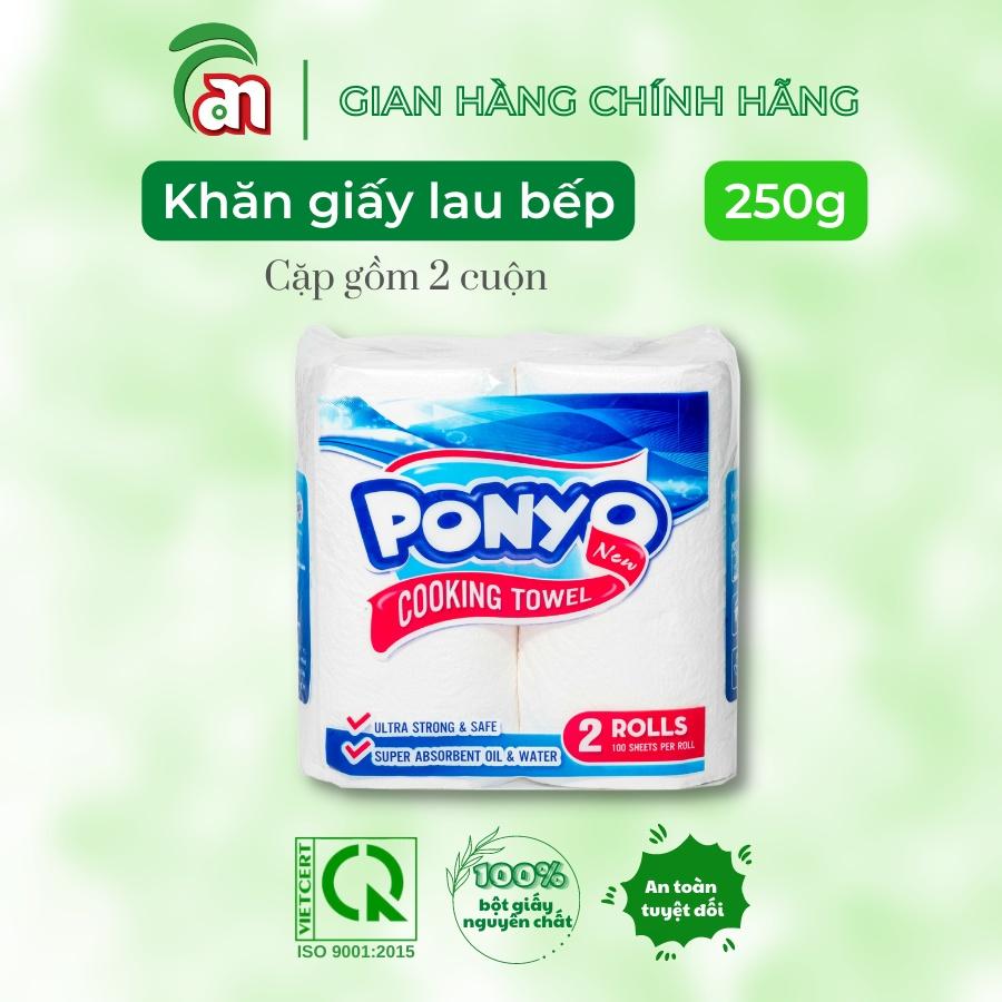 Cặp Giấy cuộn chuyên dụng làm khăn lau bếp thay thế khăn giấy ướt PONYO 2 lớp 250g/cuộn - Thiên An Nam paper