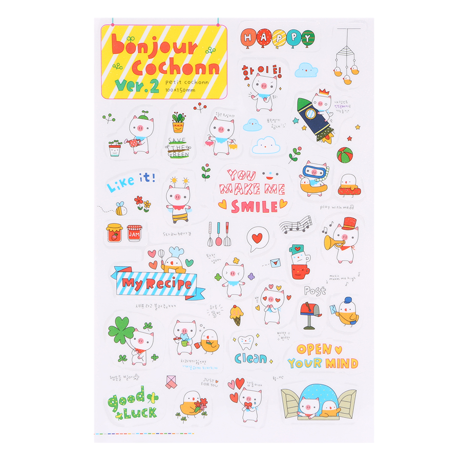 Bộ 6 Tấm Sticker Dán Trang Trí - Bonjour Cochonn Ver 2