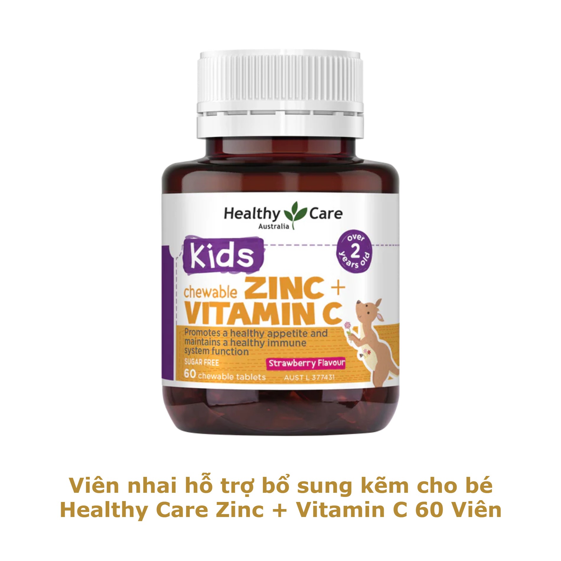 Viên nhai hỗ trợ bổ sung kẽm cho bé Healthy Care Zinc + Vitamin C 60 Viên