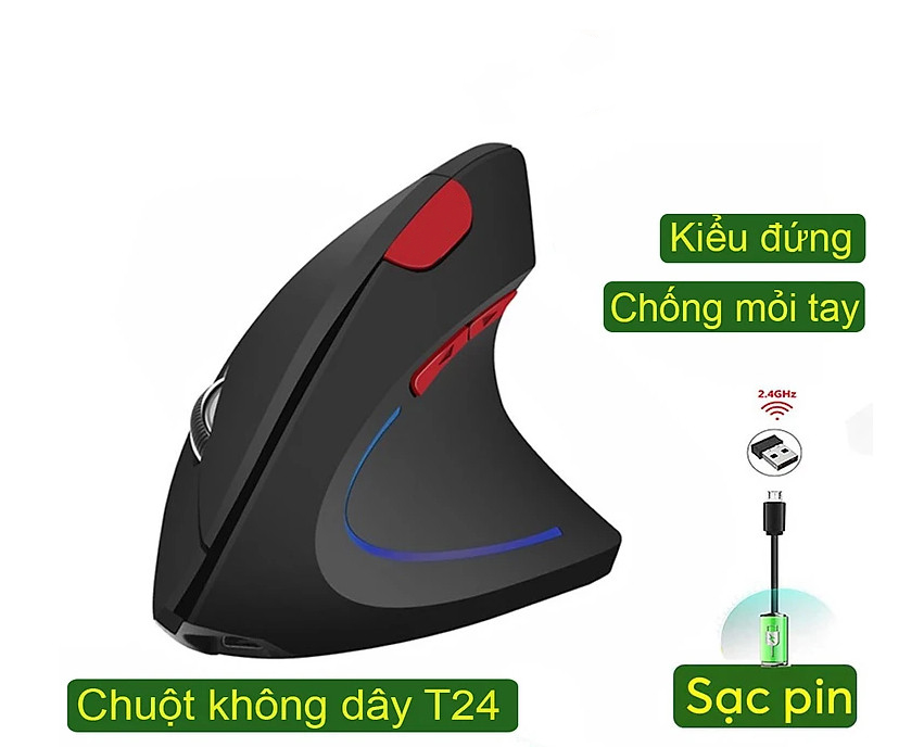 Chuột không dây kiểu đứng sạc pin T22 wireless USB 2.4GHz chống mỏi tay chuyên dùng cho pc laptop macbook ipad tivi 