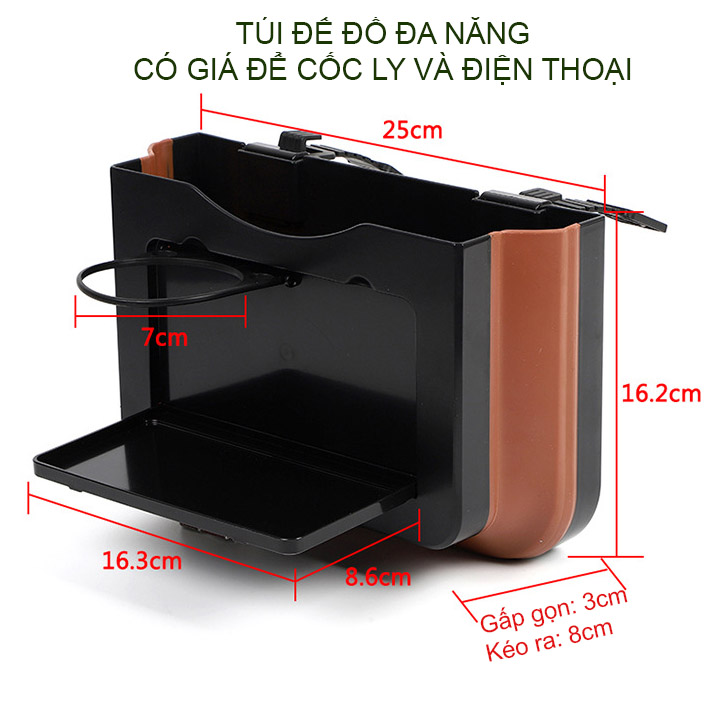 Túi để đồ đa năng gắn ghế sau xe hơi, có thể xếp gọn, chống nước, với chỗ để ly cốc và điện thoại tiện dụng