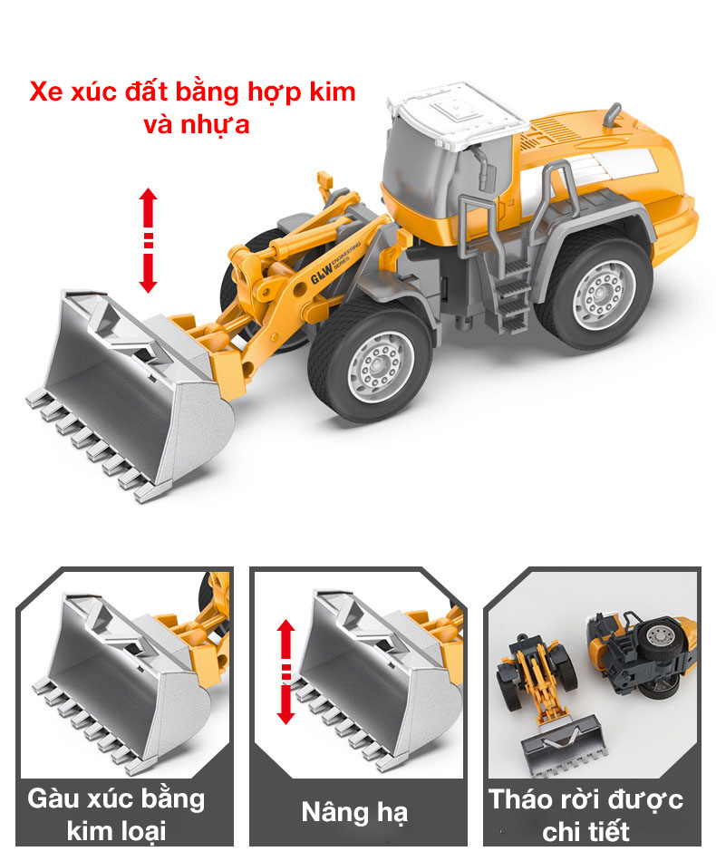 Đồ chơi mô hình xe xúc đất KAVY NO.8810 chất liệu hợp kim và nhựa nguyên sinh an toàn, chi tiết sắc sảo