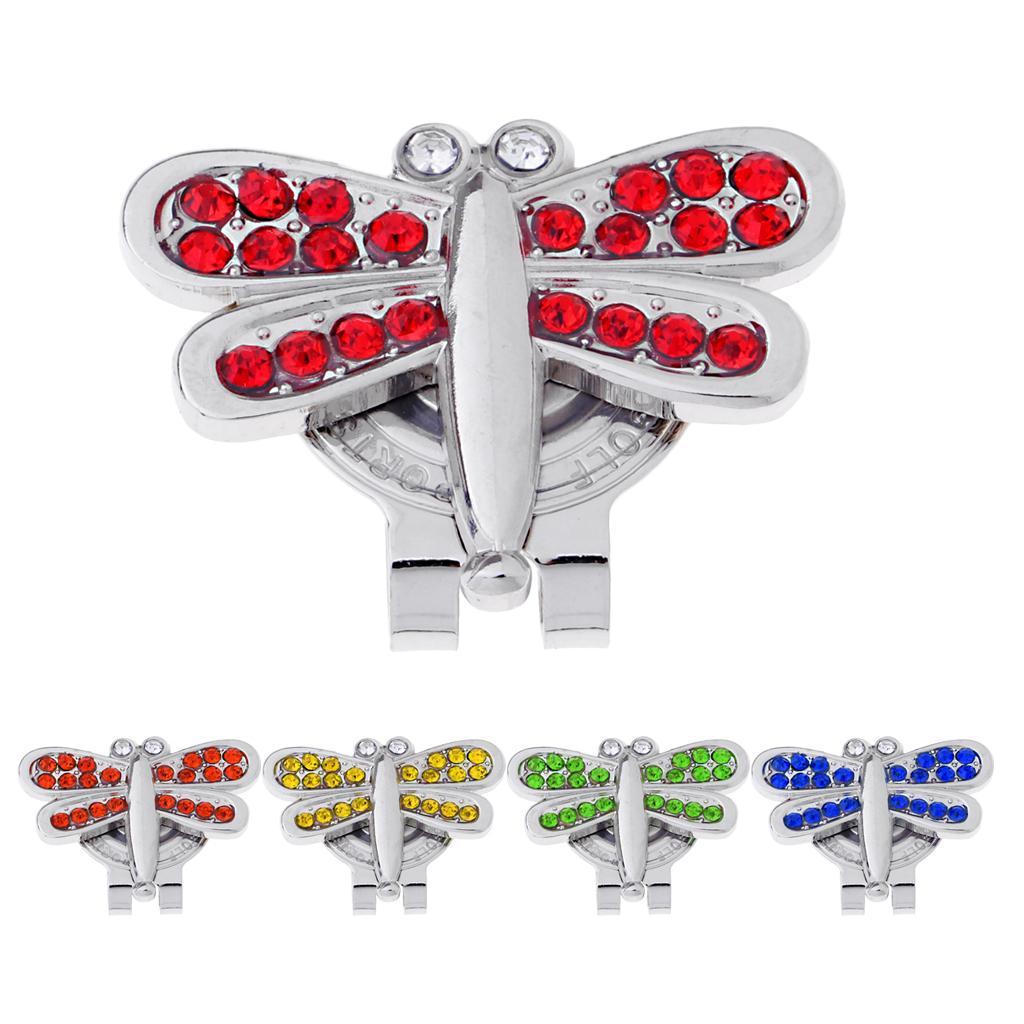 Alloy Golf Crystal Hat Cap Clip with Magnetic Detachable Ball Marker Crystal Dragonfly Shape for Ladies