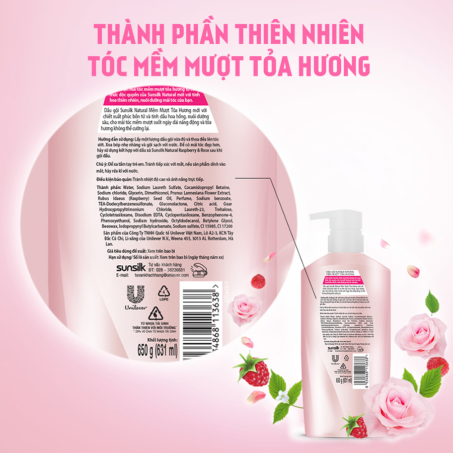 Combo Dầu Gội 650gr Và Dầu Xả 320gr Sunsilk Natural Mềm Mượt Toả Hương