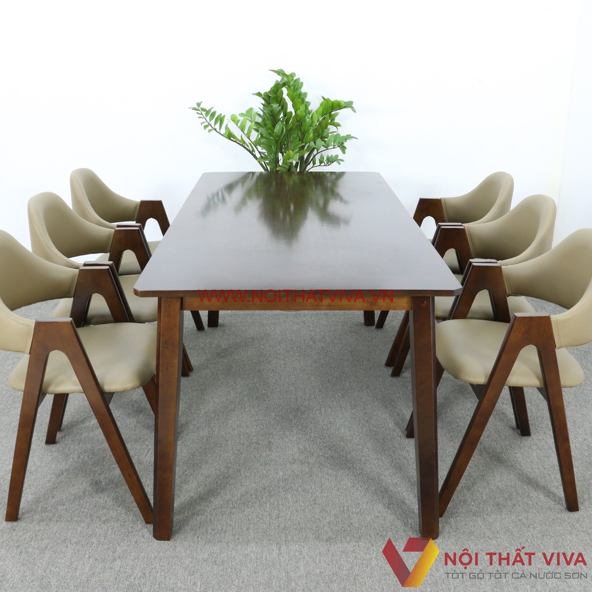 Bộ Bàn Ăn Hiện Đại 6 Ghế Gỗ Cao Su Bọc Nỉ Chân Chữ A Giá Rẻ