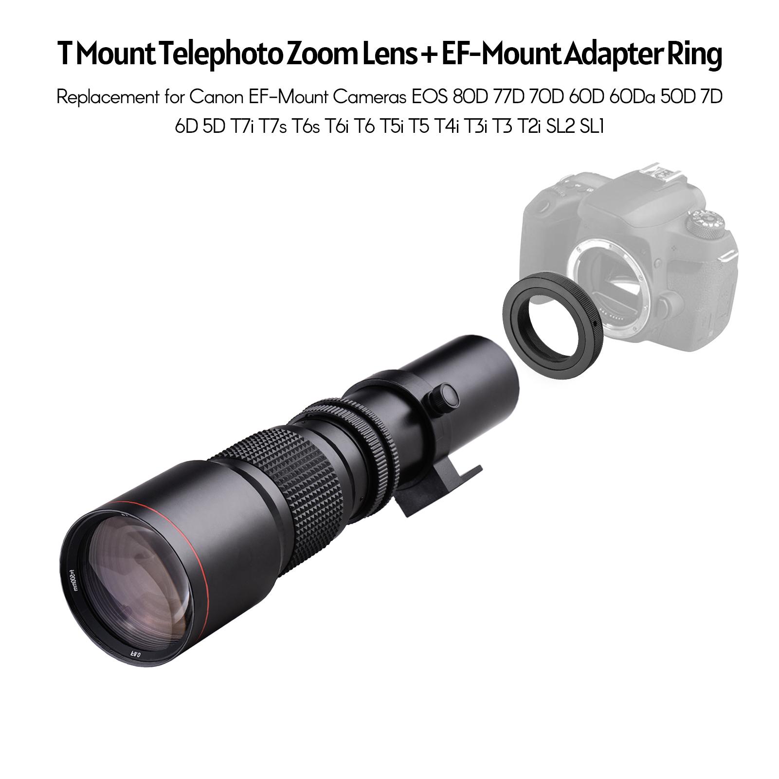 Camera Super Telephoto Lens 500mm F/8.0-32 Manual Zoom T-Mount+2X 500mm Teleconverter Lens+T2-EOS Adapter Ring for Canon