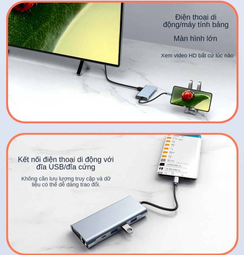 Hub Type-C To HDMI FIRO 10in1 Chuẩn HDTV - Hub Chuyển Đổi Type-C Chia 10 Cổng - 1 Cổng HDMI 4K, 3 Cổng USB 3.0, 2 Khe Đọc Thẻ TF/SD, 2 Cổng Type-C/PD, 1 Cổng VGA, 1 Cổng Mạng Lan - Kết Nối Tốc Độ Cao - Dùng Cho Smartphone/Laptop/PC/Tivi – Hàng Chính Hãng