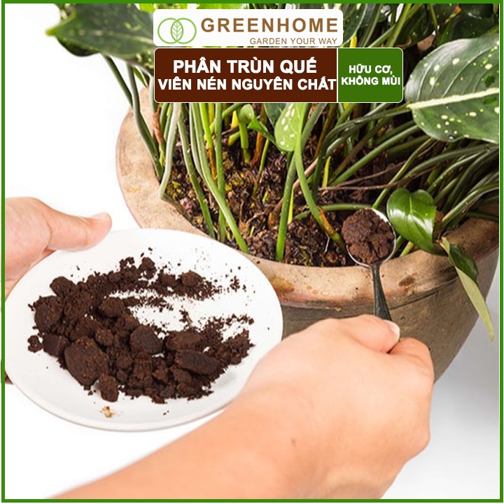 Phân Trùn Quế Viên Nén Greenhome, Lavamix, Bao 1kg, Dinh Dưỡng Hữu Cơ, Không Mùi, Tốt Cho Lan, Bonsai, Rau, Cây Ăn Trái