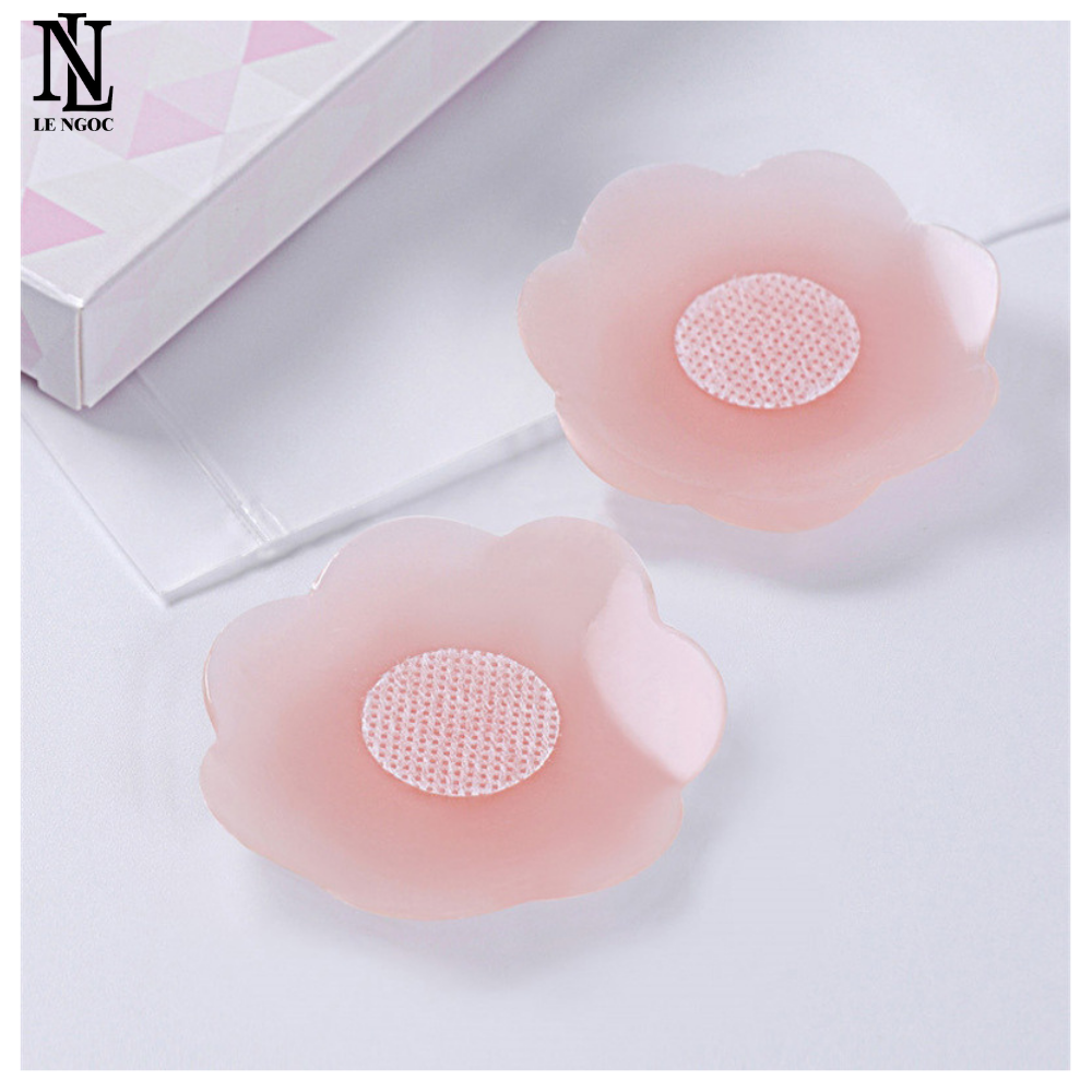 Hộp 5 cặp miếng dán đầu ti, miếng dán ngực silicon hình tròn hoặc hoa mai , hộp màu trắng thiết kế sang trọng LN003