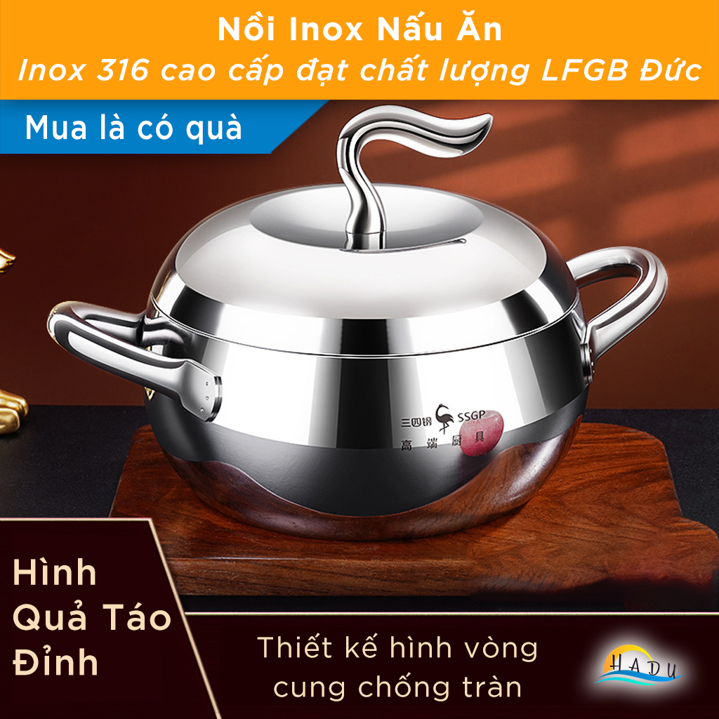 Nồi Inox 316 Bếp Từ Cao Cấp 20cm 22cm 24cm Hình Quả Táo Đạt Chất Lượng LFGB Đức SSGP