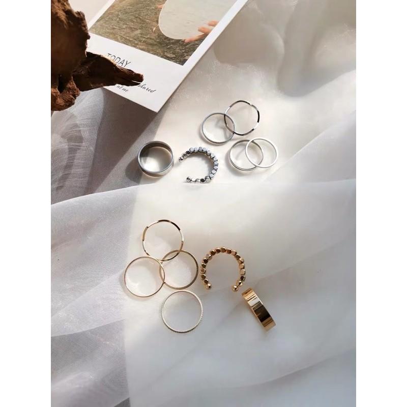 R002 Set 5 Nhẫn Nữ Cá Tính Nhiều Kiểu Màu Vàng Bạc Ring House