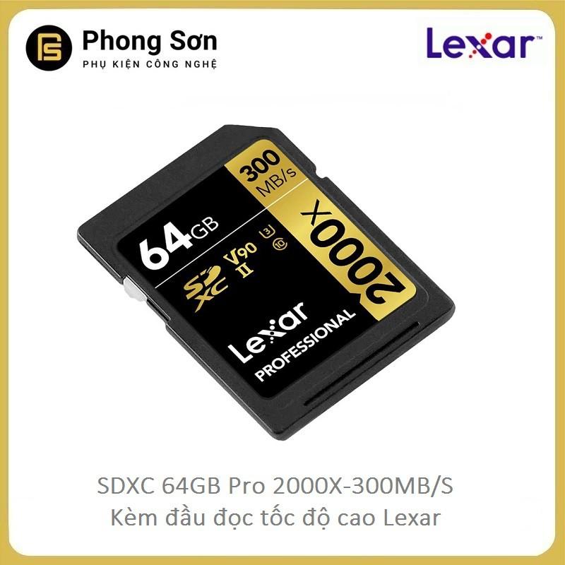 Thẻ Nhớ SDXC 64GB Pro 2000x 300mb/S Lexar, kèm đầu đọc Tốc độ cao  - Hàng Chính Hãng