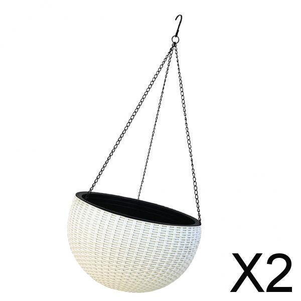 2xPlastic Hanging Flower Pot Planter Basket for Plant Holder+Chain White- S