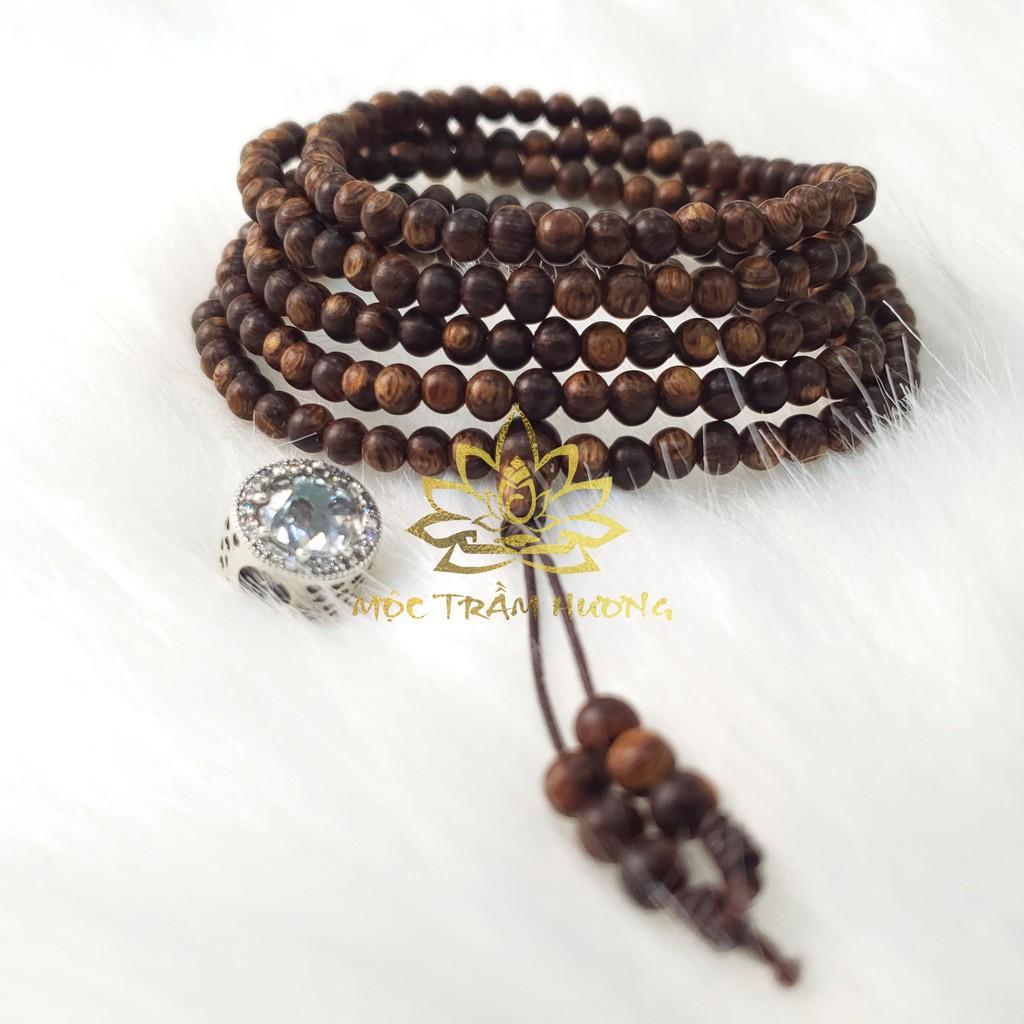 Vòng tay Chuỗi Tràng Hạt 216 4mm Trầm Sánh Chìm MIX Bạc S925 CHARM - Trầm Hương Tự Nhiên