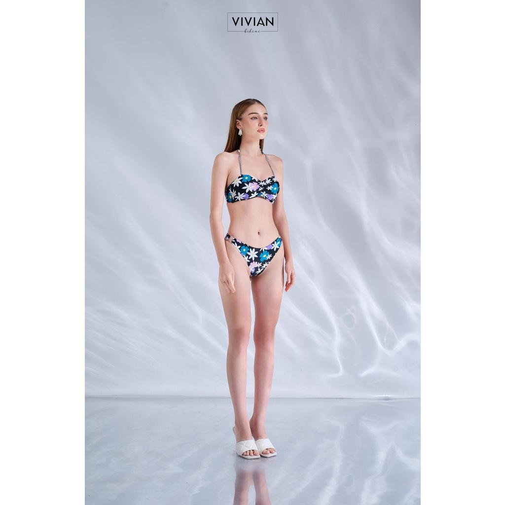 Đồ bơi nữ cao cấp  dạng hai mảnh may lộn phối dây xích bạc - màu Floral - VS171_FLO