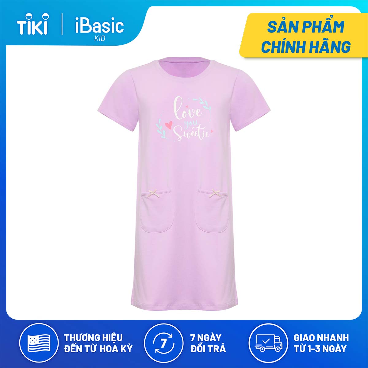 Đầm mặc nhà bé gái tay ngắn thun cotton in hoạ tiết iBasic HOMG007