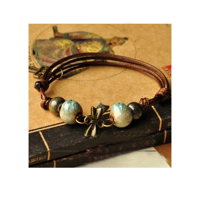 Vòng tay gốm thời trang dây da mềm VGOM28