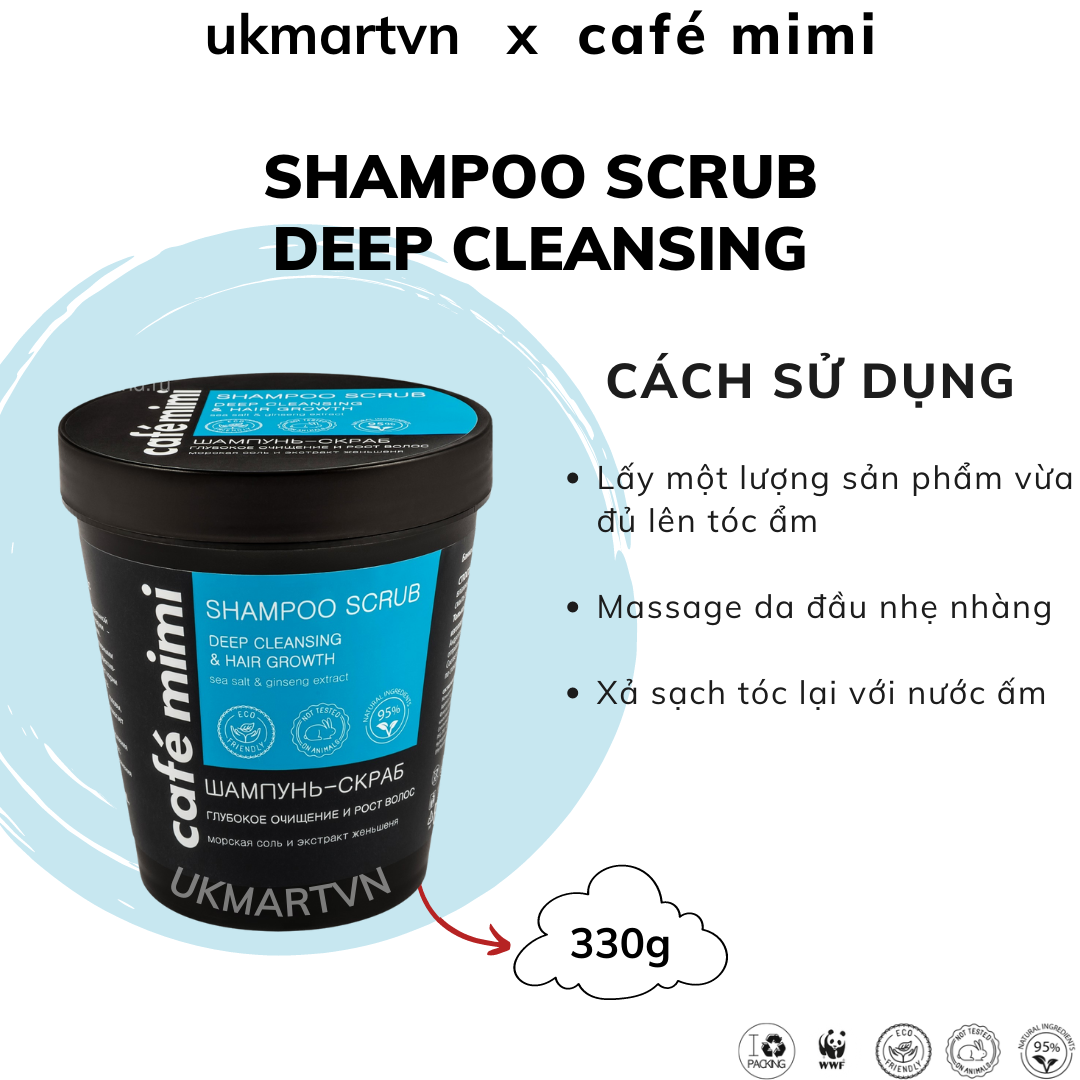 Dầu Gội Tẩy Tế Bào Chết Da Đầu Cafe Mimi Shampoo Scrub 330g Làm Sạch Sâu, Làm Phồng Chân Tóc, Hỗ Trợ Mọc Tóc