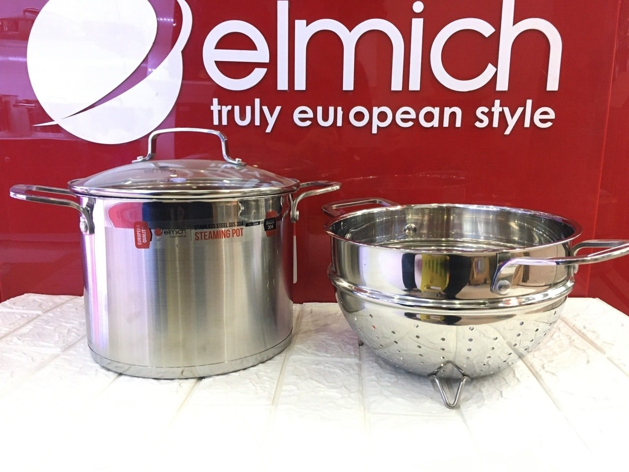 Bộ nồi xửng hấp Inox 304 Elmich EL3361 26cm nắp kính dùng bếp từ - Hàng chính hãng