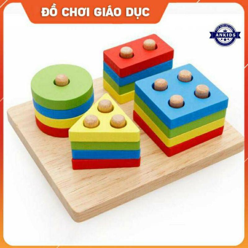 Đồ chơi Montessori cho bé thả khối bằng gỗ