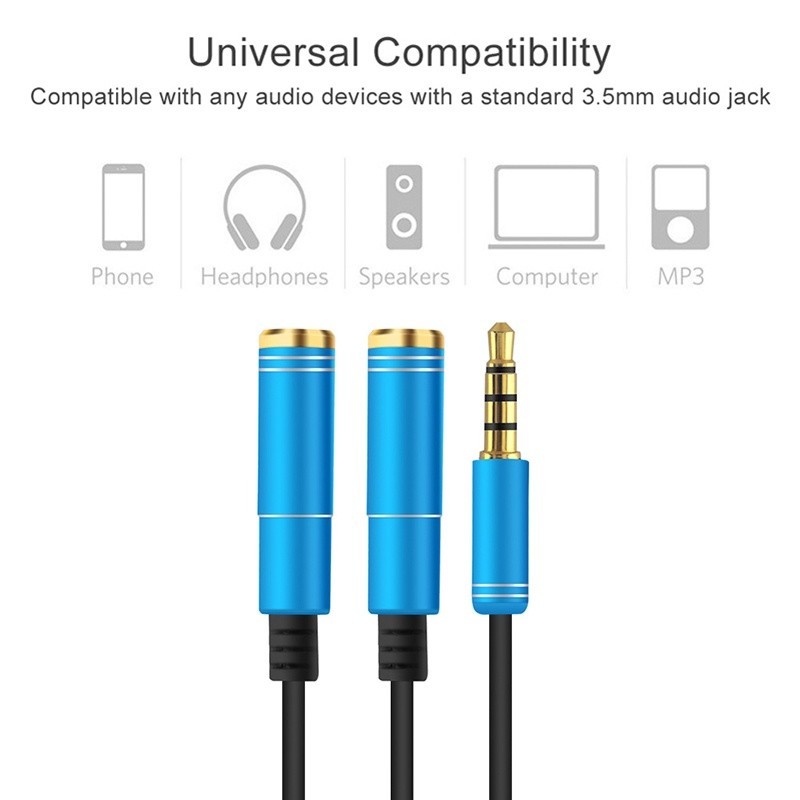Cáp chia 2 cổng Audio 3.5mm 1 đầu đực ra 2 đầu cái 20cm AV123 10532 Cáp chia Jack 3,5mm dương ra 2 đầu âm 3,5mm Cáp âm thanh 3.5Mm Màu dài Av141-30618 – Hàng Nhập Khẩu